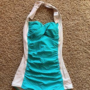 Retro Blue & White One Piece Swimsuit